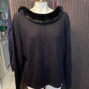Chic Black Sweater with Faux Fur Collar